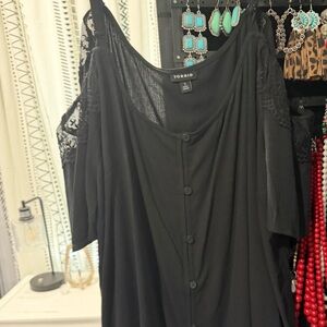 Torrid Black Button Down Women's Shirt with Lace, cold shoulder